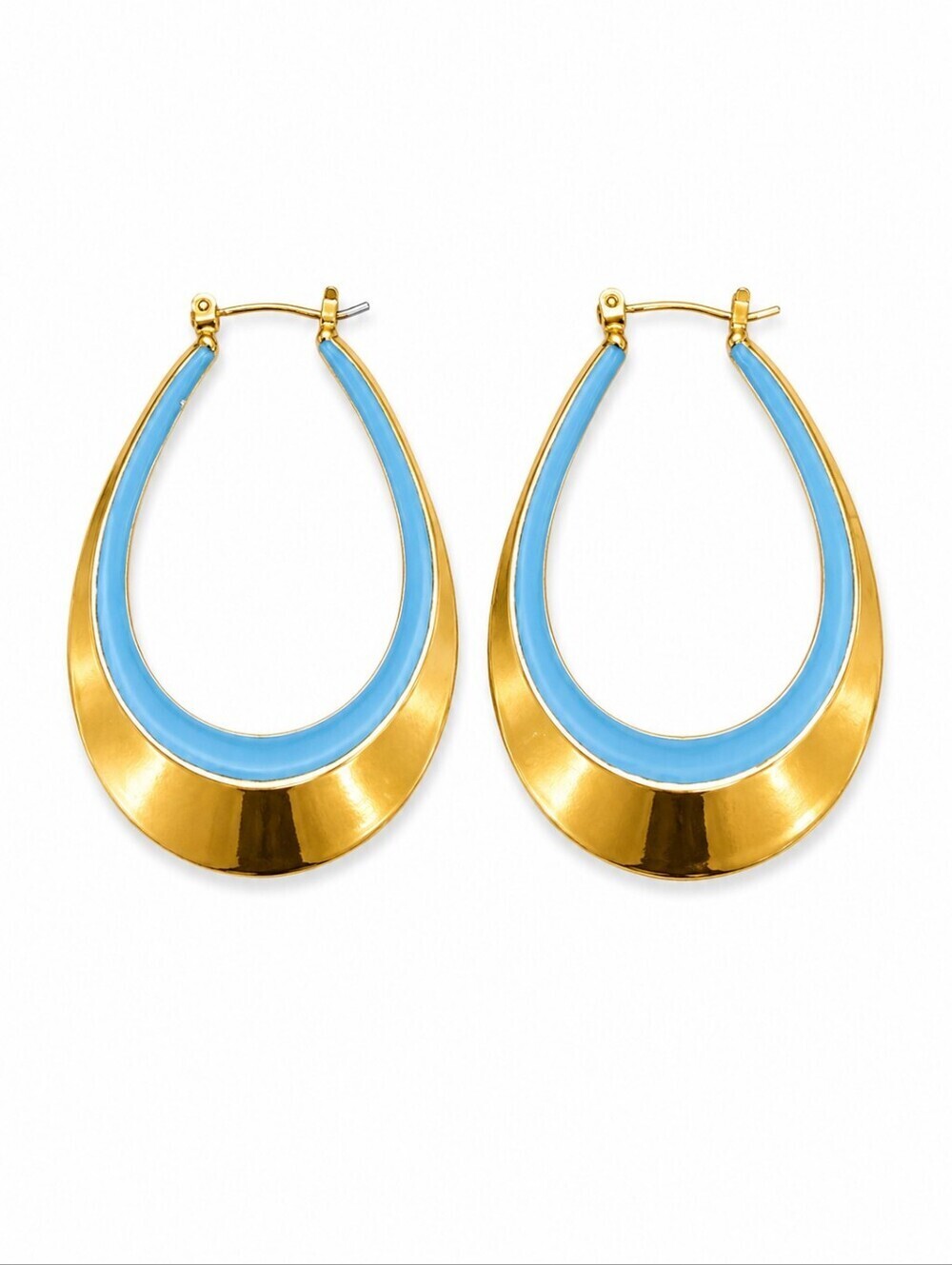 Vintage 1960s Atomic Mod Go-go Two-tone Icy Blue Huggie Hoop Earrings